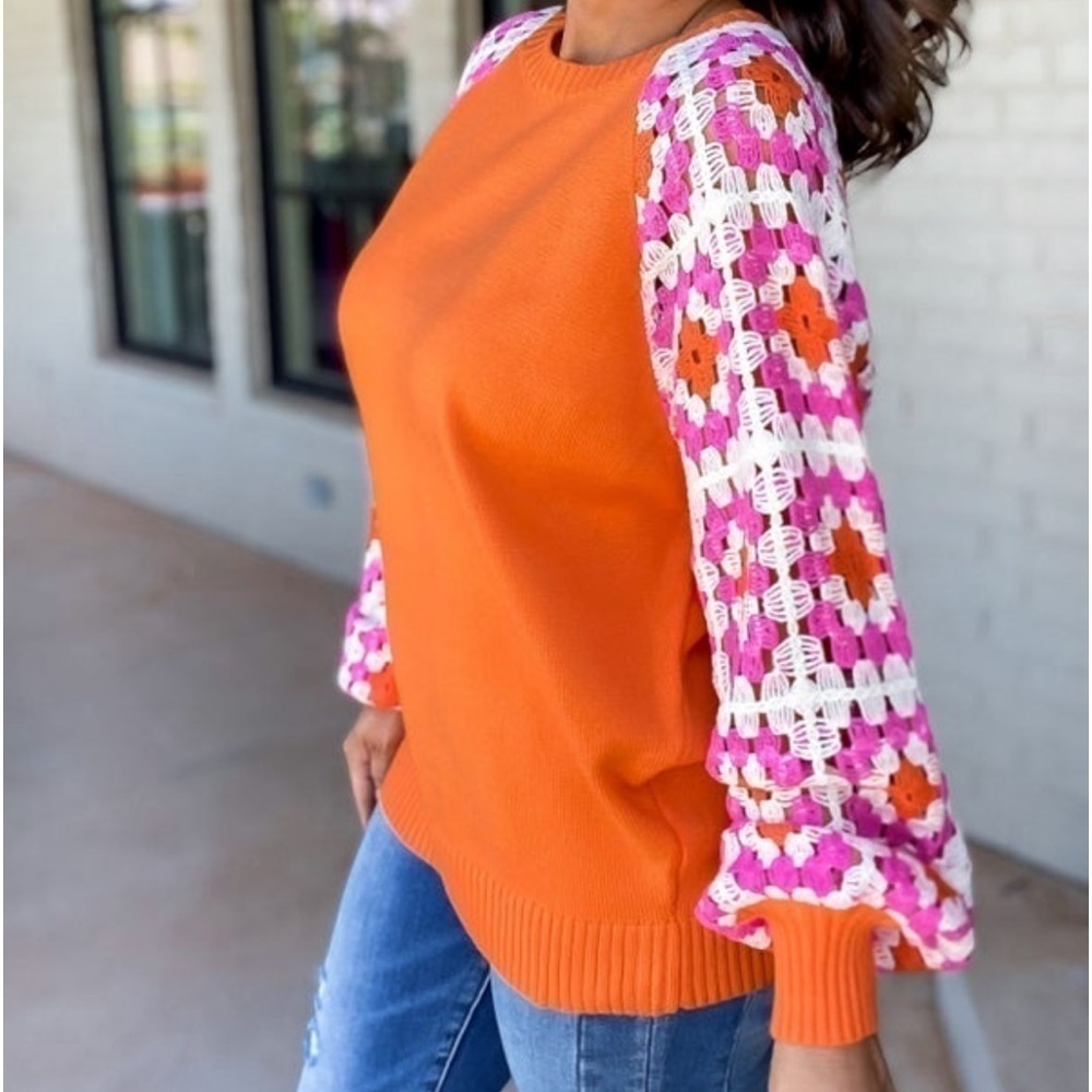 🍑 KNIT CROCHET DETAILED LONG SLEEVE SWEATER